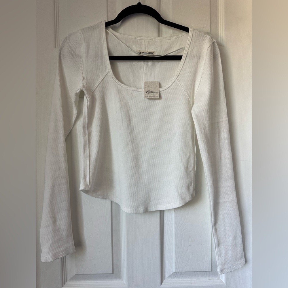 Free People White Long Sleeve Tee